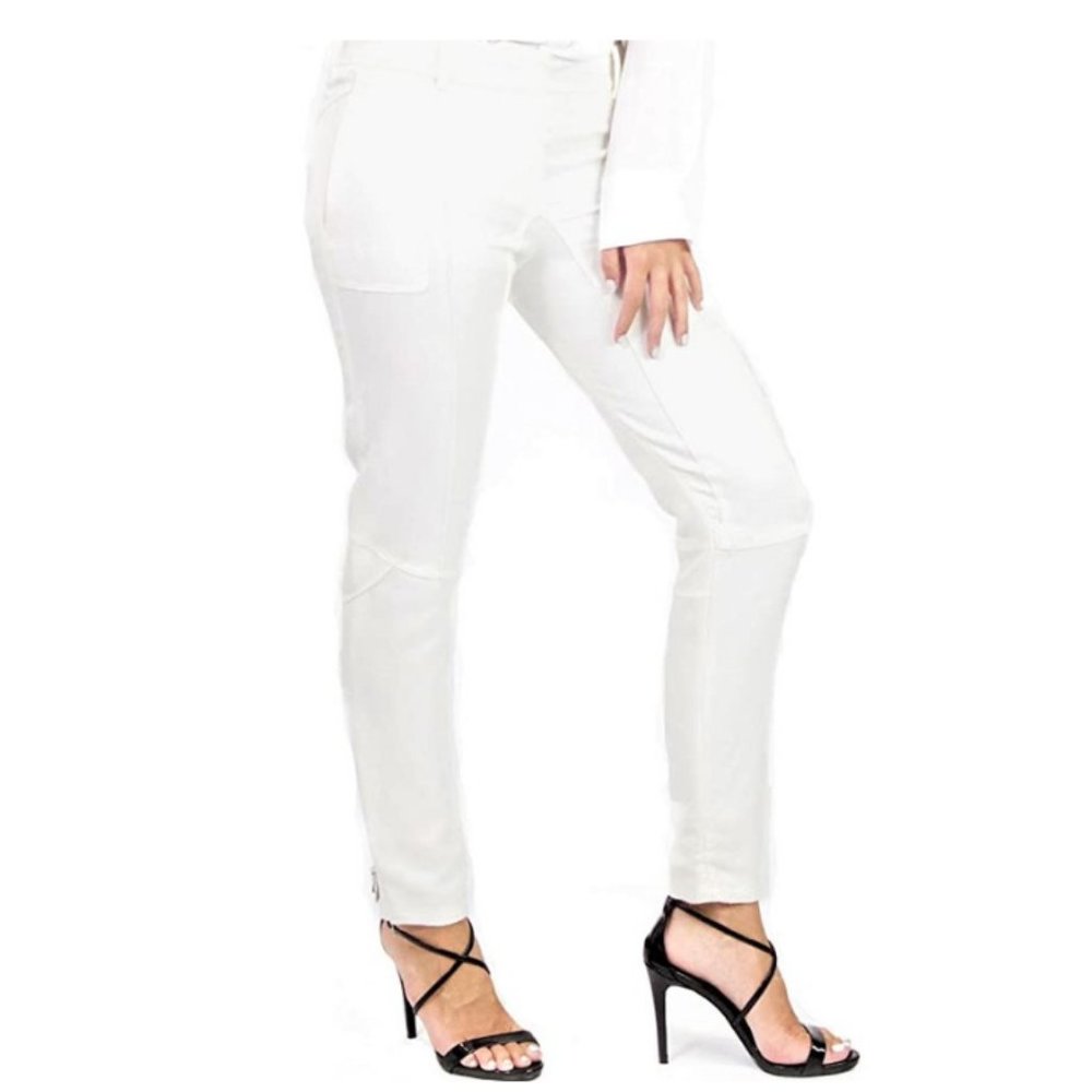 Magaschoni White Pants Size-12 Slim Ankles with Zipper